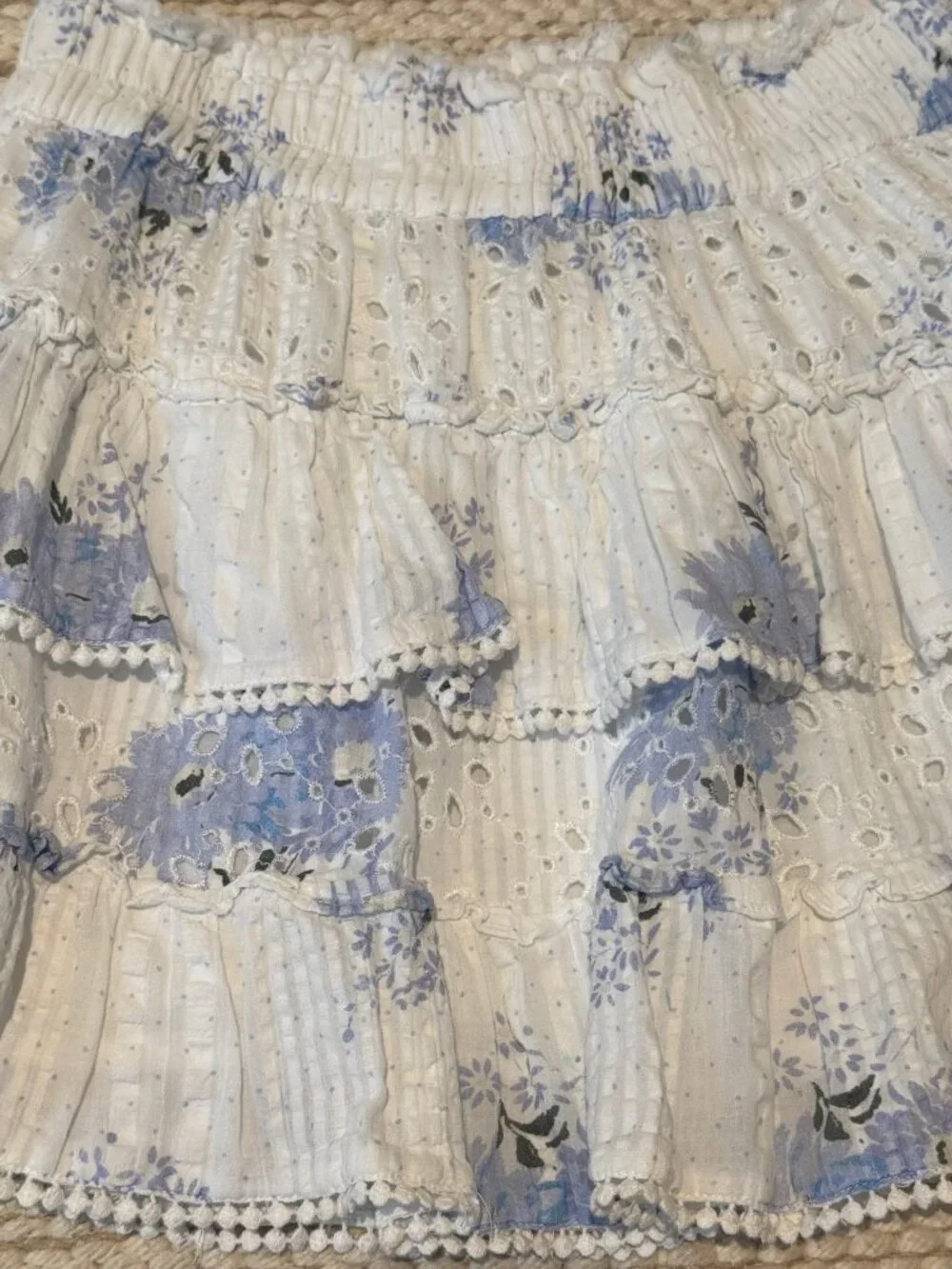 LoveShackFancy Blue/White Mini Skirt